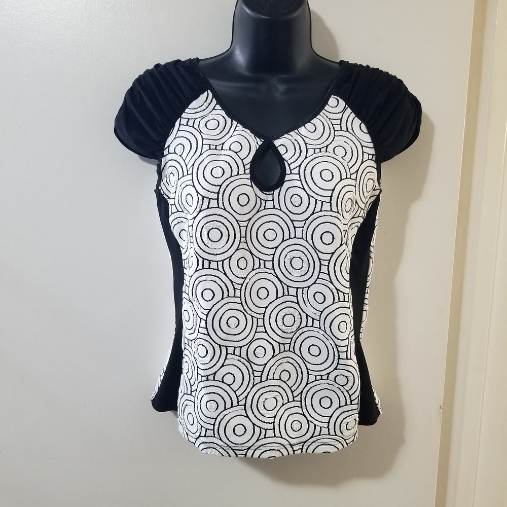 Joseph Ribkoff Black and White Patterned Blouse